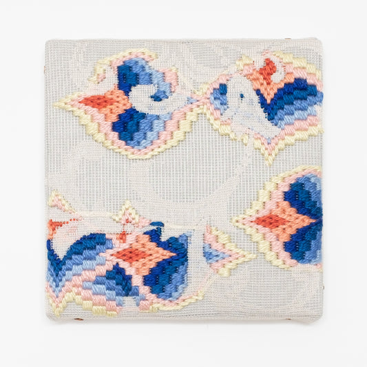 Triple-layer gather-gusset [yellow-pink-blue pomegranates]