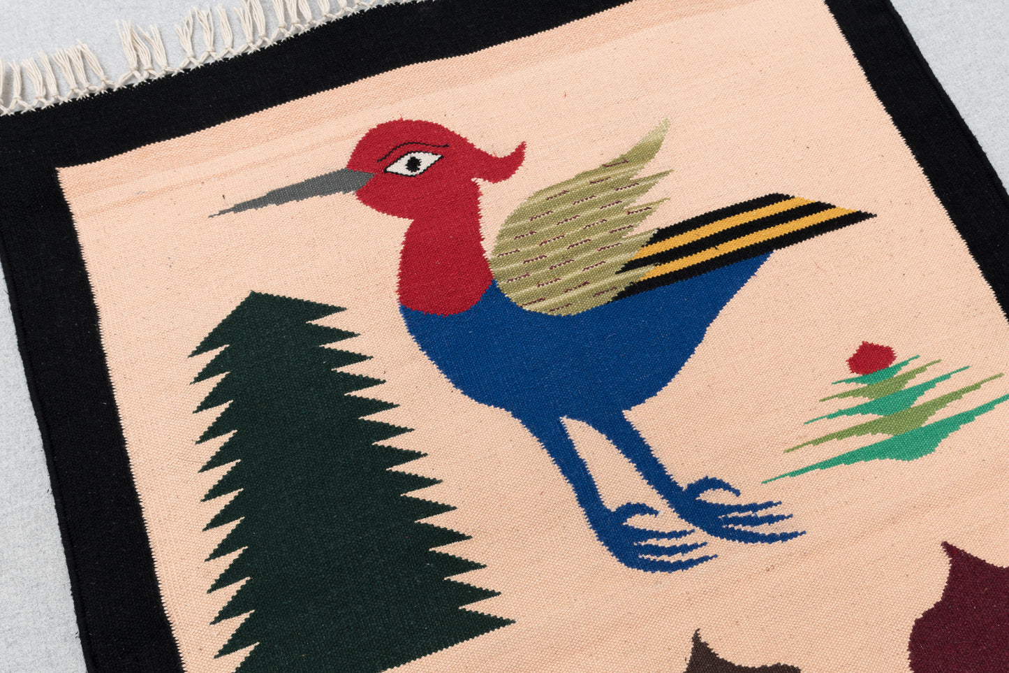 Handwoven Pictorial Rug [pine tree, 3 birds]