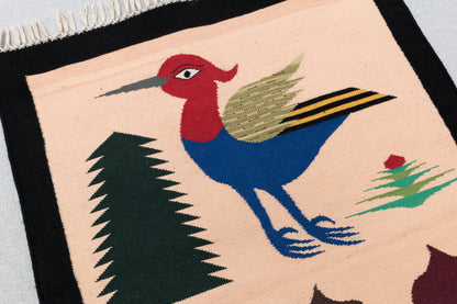 Handwoven Pictorial Rug [pine tree, 3 birds]