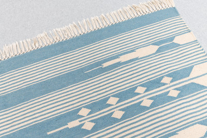 Handwoven Geometric Rug [blue/white stripes]