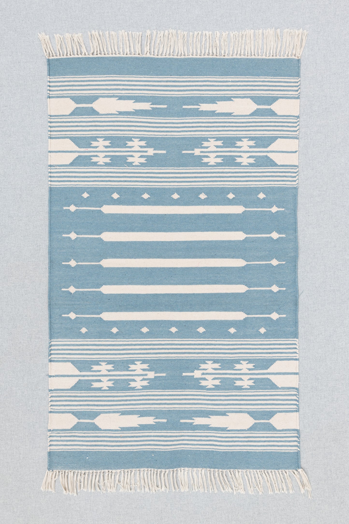 Handwoven Geometric Rug [blue/white stripes, small]
