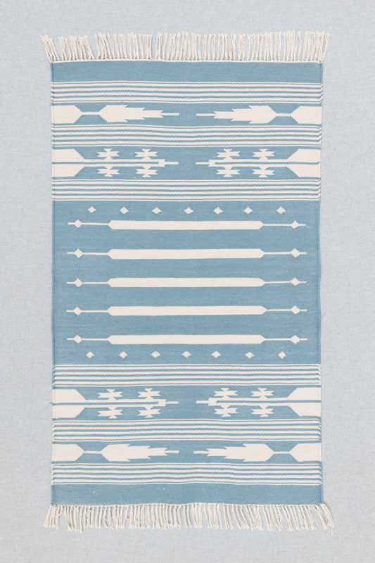 Handwoven Geometric Rug [blue/white stripes, small]