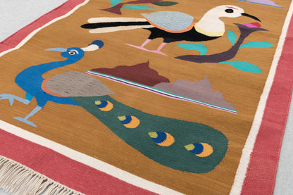 Handwoven Pictorial Rug [3 fancy birds]