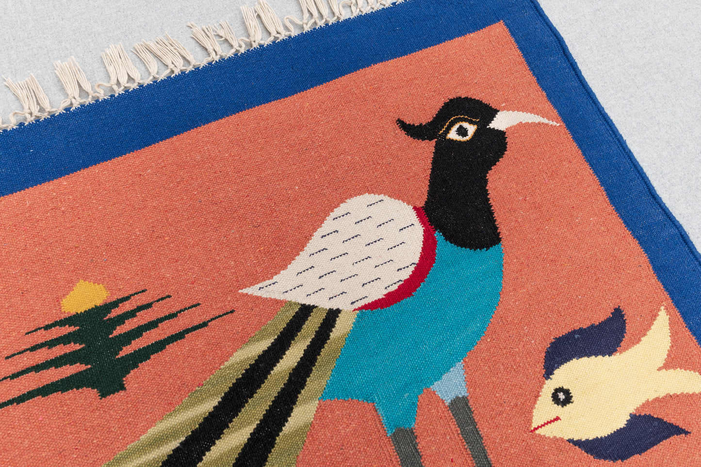 Handwoven Pictorial Rug [2 birds, 1 fish]