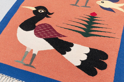 Handwoven Pictorial Rug [2 birds, 1 fish]